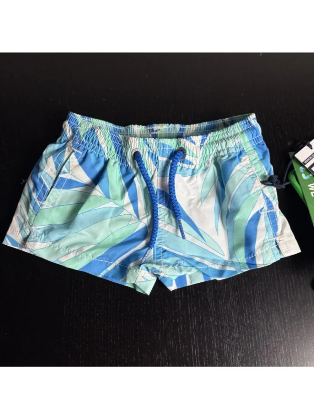 NWT MC2 Saint Barth Baby Boy Size 1Y Swim Trunks Palm Leaf Print Blue Green